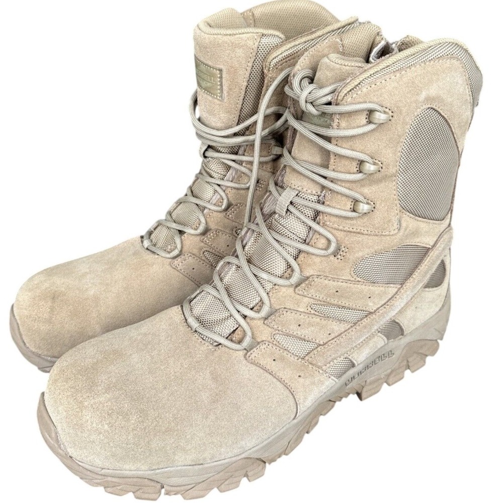 Merrell Tactical Moab 2 8-Inch Waterproof Side-Zip Boots Coyote Tan Mens 14 M